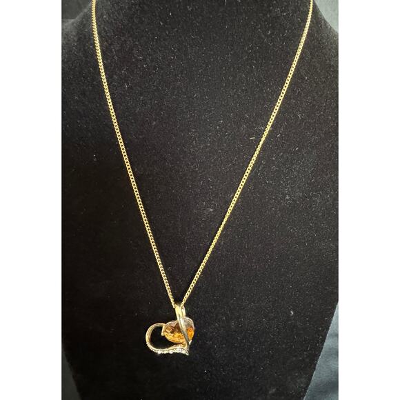 Pre-Owned Gold Heart Pendant Necklace with Citrine-Tone Heart & New Chain N120 - Picture 3 of 4